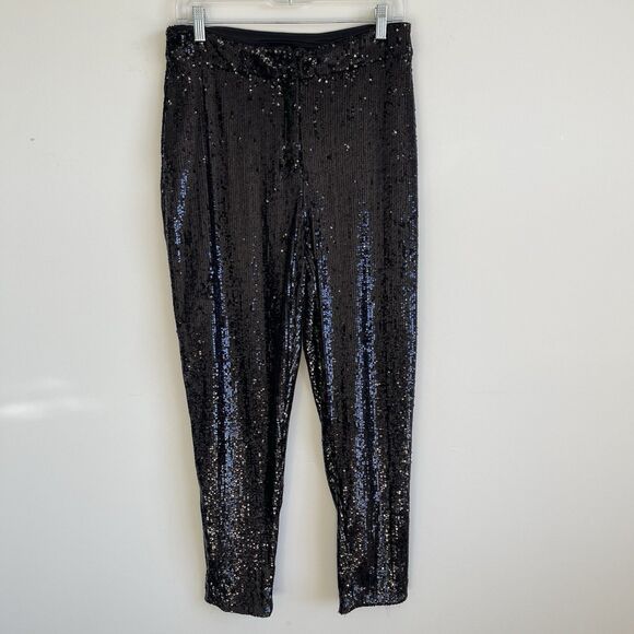 Express High Waisted Sequin Cocktail Party Ankle Pant Black Size Medium NWT - Picture 2 of 13